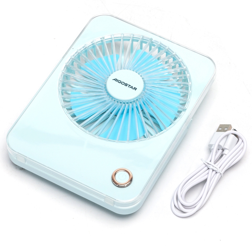 Aigostar - Laetav lauaventilaator 5W/5V 3600mAh USB sinine
