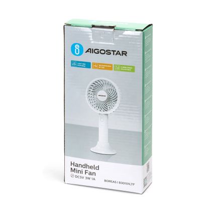 Aigostar - Laetav taskufänn 3W/5V 1500mAh USB valge
