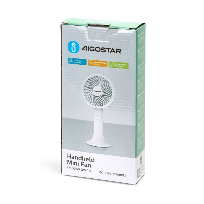 Aigostar - Laetav taskufänn 3W/5V 1500mAh USB valge