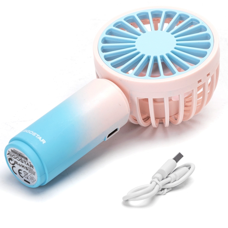 Aigostar - Laetav taskuventilaator 3 W / 5 V, 500 mAh, USB, roosa/sinine