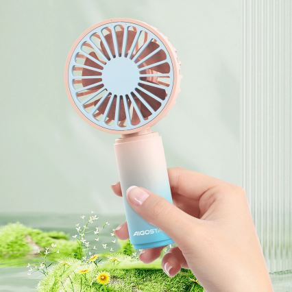 Aigostar - Laetav taskuventilaator 3W/5V 500mAh USB roosa/sinine