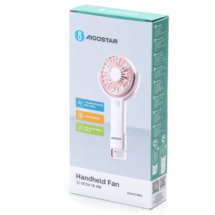 Aigostar - Laetav taskuventilaator 4,5W/3,7V 1200mAh USB roosa