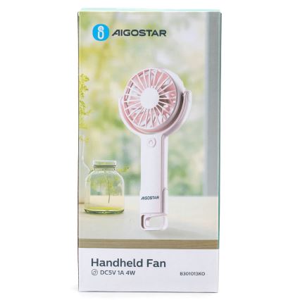 Aigostar - Laetav taskuventilaator 4,5W/3,7V 1200mAh USB roosa