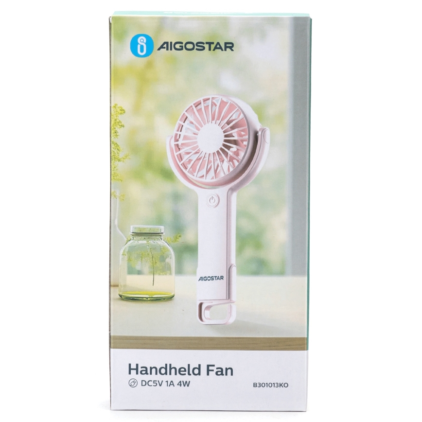 Aigostar - Laetav taskuventilaator 4,5W/3,7V 1200mAh USB roosa
