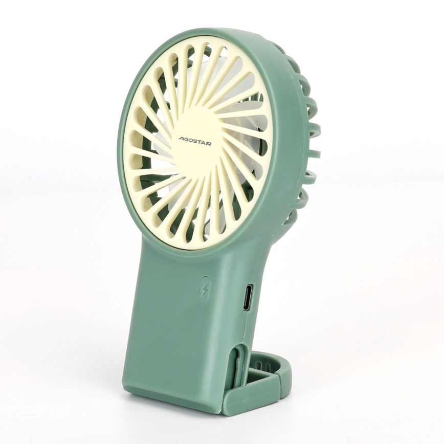Aigostar - Laetav taskuventilaator 4W/5V 500mAh USB roheline