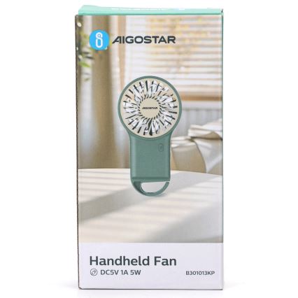 Aigostar - Laetav taskuventilaator 4W/5V 500mAh USB roheline