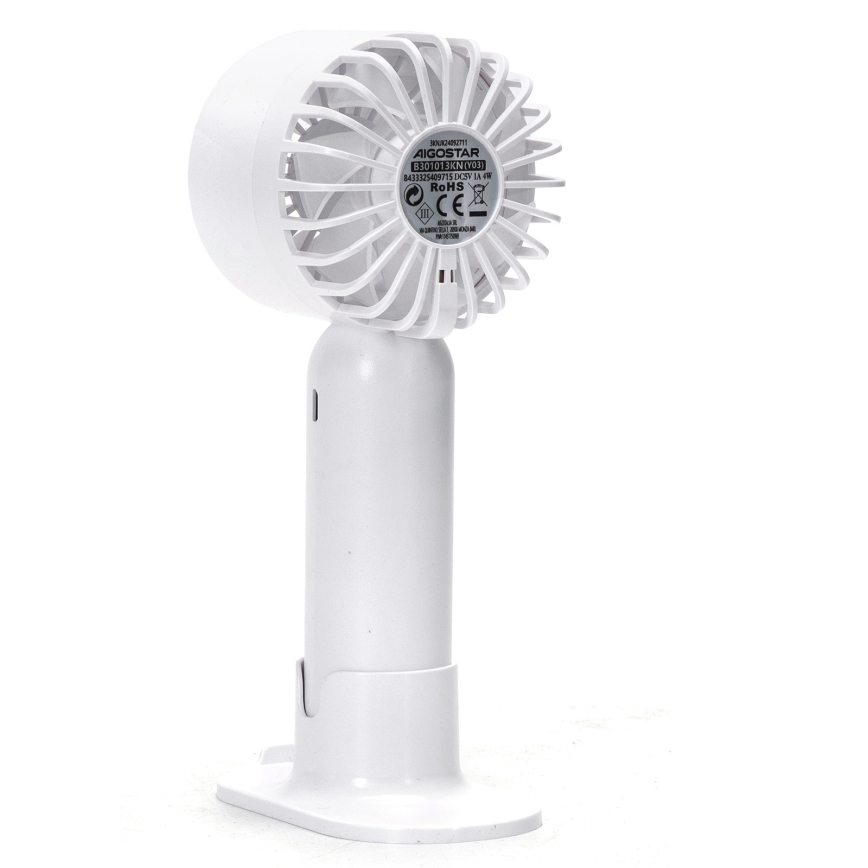 Aigostar - Laetav taskuventilaator 4W/5V 500mAh USB valge