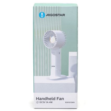 Aigostar - Laetav taskuventilaator 4W/5V 500mAh USB valge