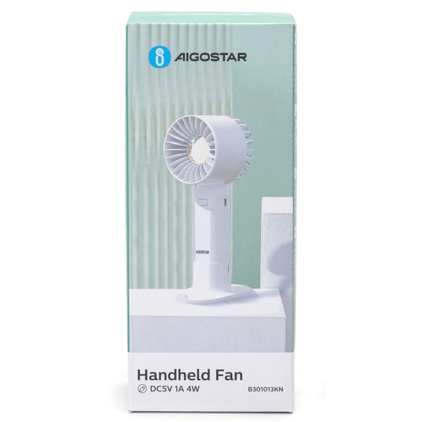 Aigostar - Laetav taskuventilaator 4W/5V 500mAh USB valge
