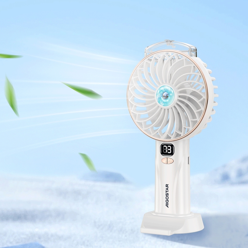 Aigostar - Laetav taskuventilaator 5W/5V 2400mAh USB valge
