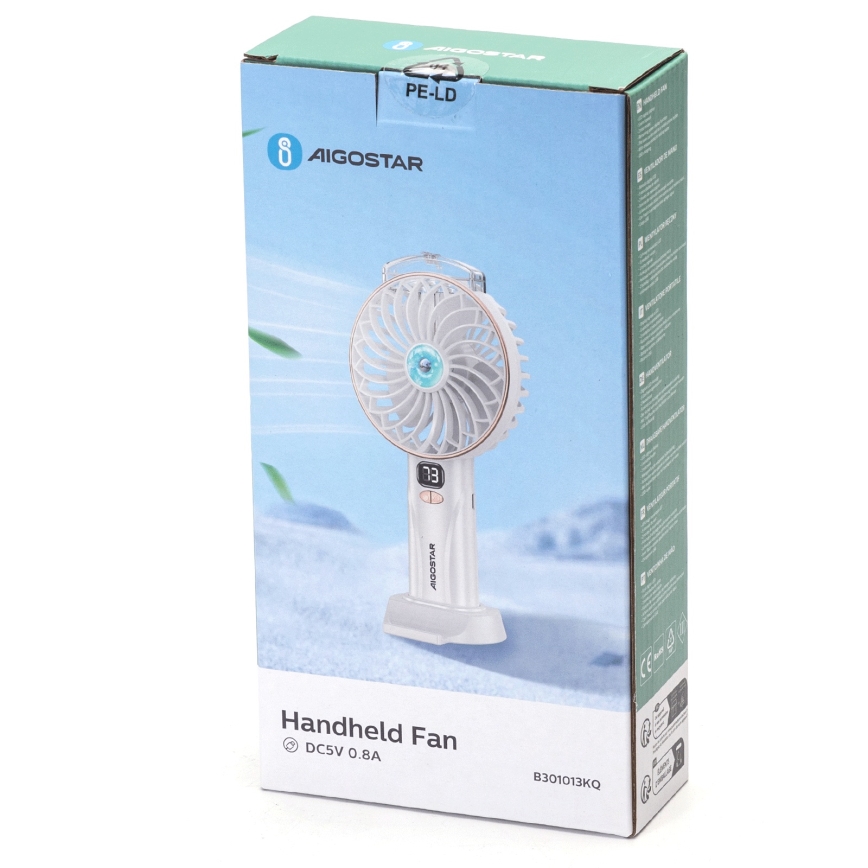 Aigostar - Laetav taskuventilaator 5W/5V 2400mAh USB valge