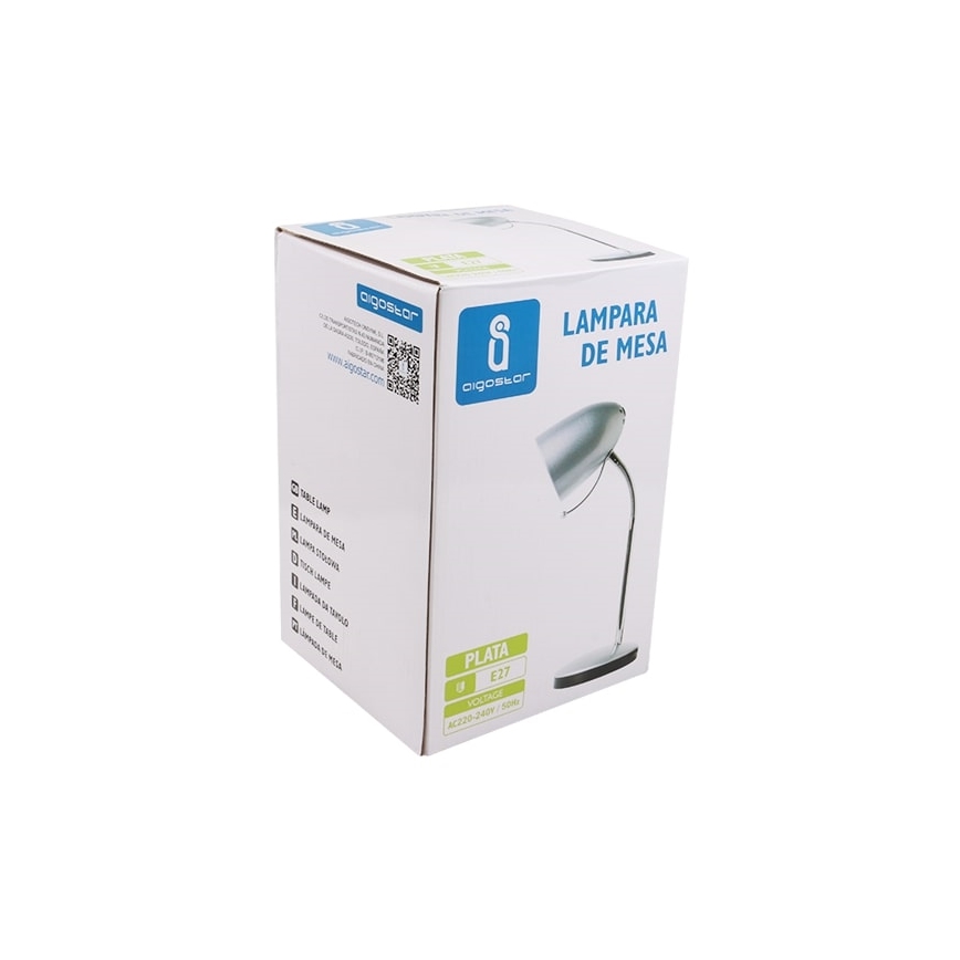 Aigostar - Laualamp 1xE27/36W/230V hõbedane/läikiv kroom