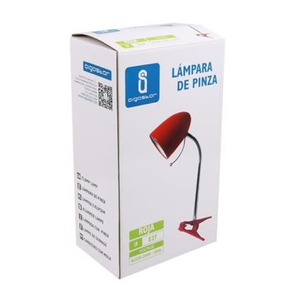 Aigostar - Laualamp klambriga 1xE27/11W/230V punane/läikiv kroom