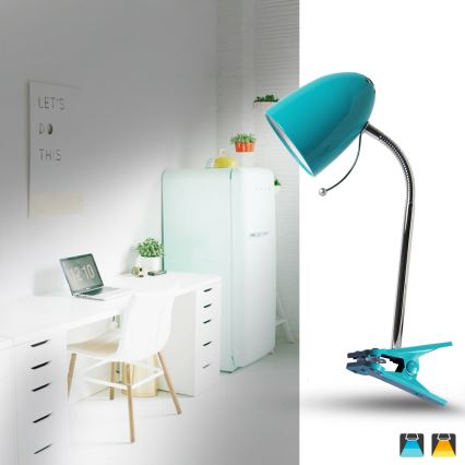 Aigostar -  Laualamp klambriga 1xE27/11W/230V sinine/läikiv kroom