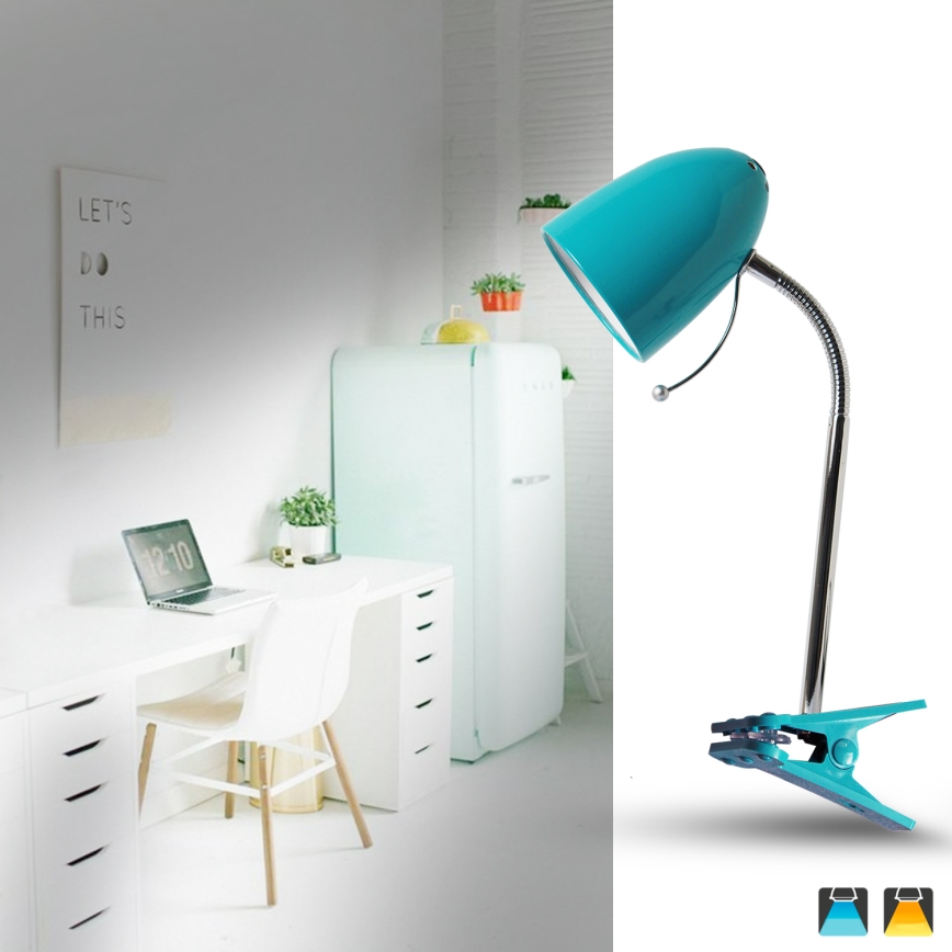 Aigostar -  Laualamp klambriga 1xE27/11W/230V sinine/läikiv kroom