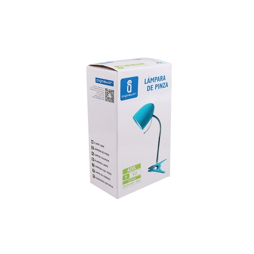 Aigostar -  Laualamp klambriga 1xE27/11W/230V sinine/läikiv kroom