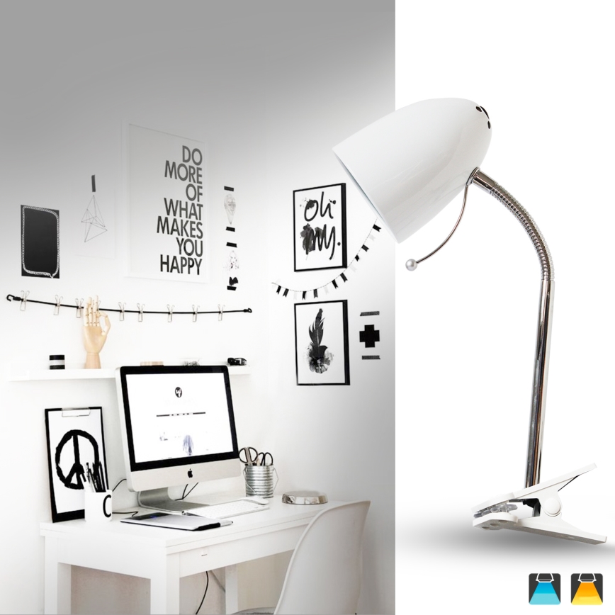 Aigostar -  Laualamp klambriga 1xE27/11W/230V valge/läikiv kroom