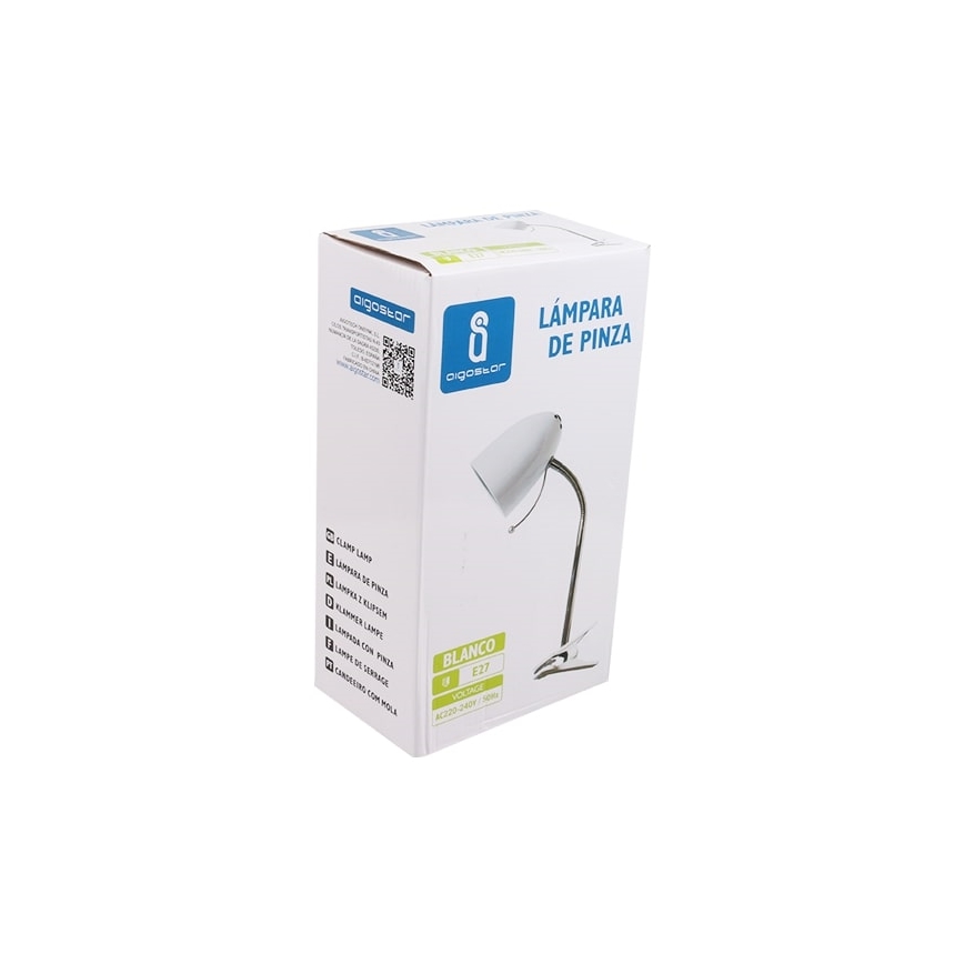 Aigostar -  Laualamp klambriga 1xE27/11W/230V valge/läikiv kroom
