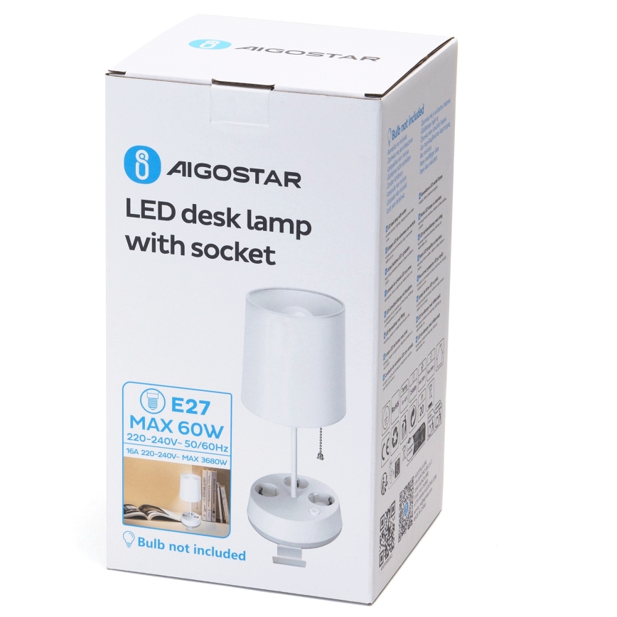 Aigostar - Laualamp pistikuga 1xE27/60W/230V valge