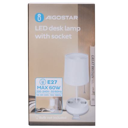 Aigostar - Laualamp pistikupesadega 1xE27/60W/230V valge