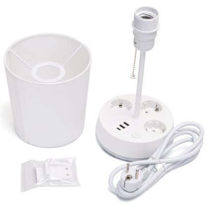 Aigostar - Laualamp pistikupesadega ja USB-pordidega 1xE27/60W/230V valge