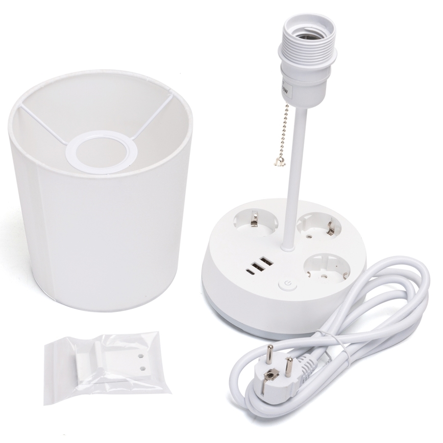 Aigostar - Laualamp pistikupesadega ja USB-pordidega 1xE27/60W/230V valge