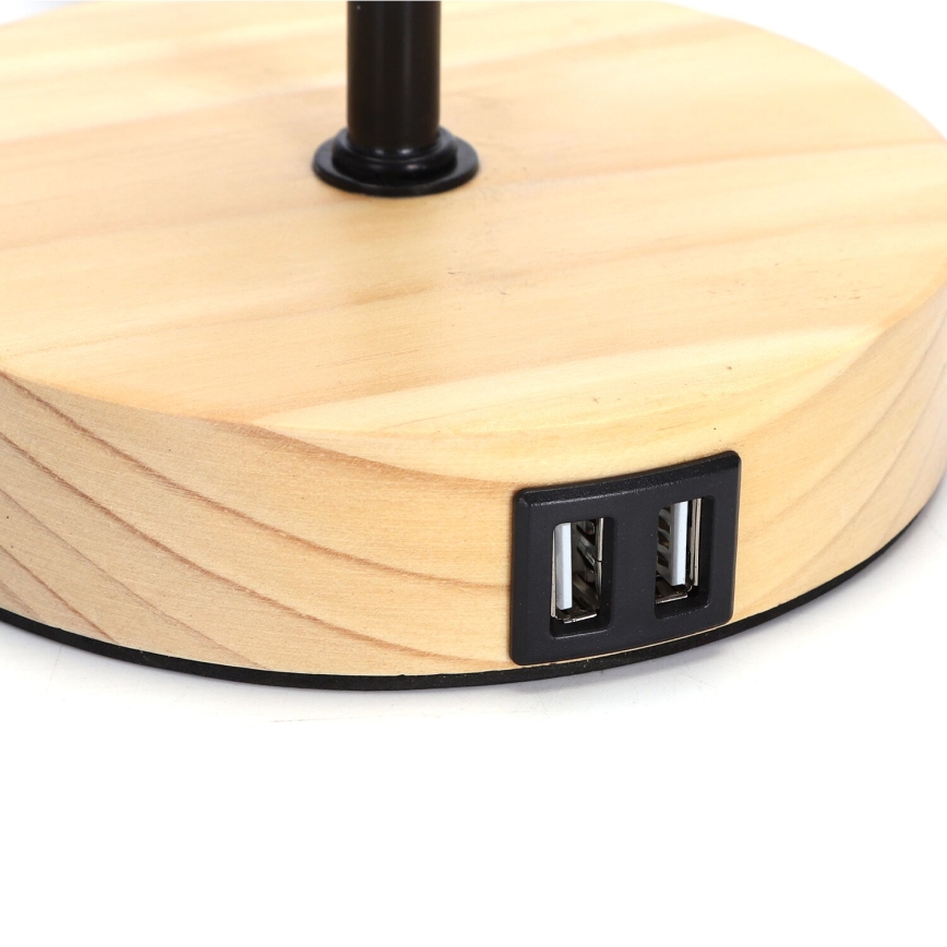 Aigostar - Laualamp USB pordiga 1xE27/40W/230V beež