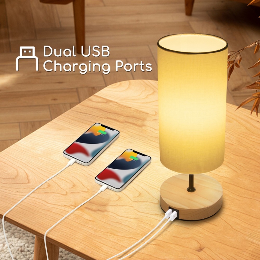 Aigostar - Laualamp USB pordiga 1xE27/40W/230V beež