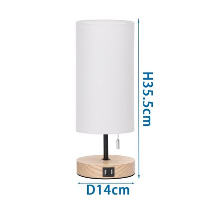 Aigostar - Laualamp USB pordiga 1xE27/40W/230V beež