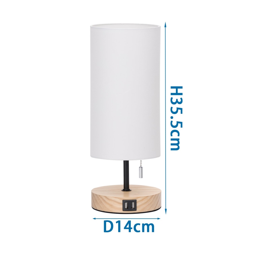 Aigostar - Laualamp USB pordiga 1xE27/40W/230V beež