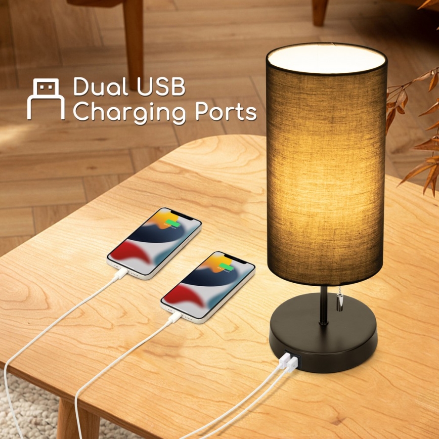 Aigostar - Laualamp USB pordiga 1xE27/40W/230V must