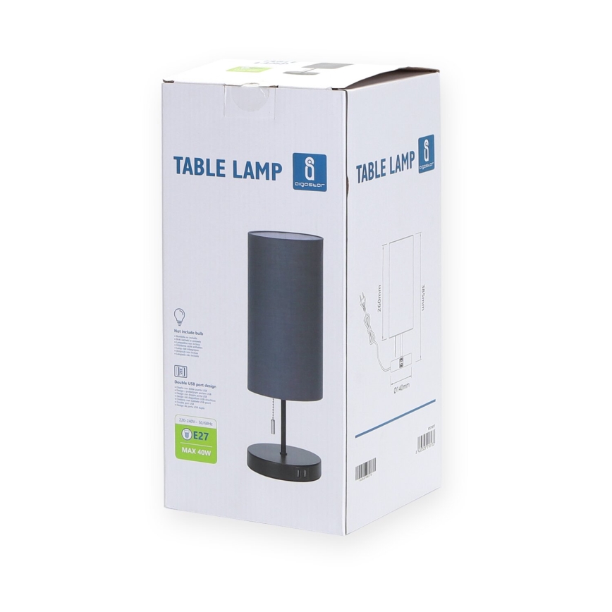 Aigostar - Laualamp USB pordiga 1xE27/40W/230V must