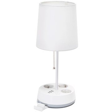 Aigostar - Laualamp USB portide ja pistikupesadega 1xE27/60W/230V valge