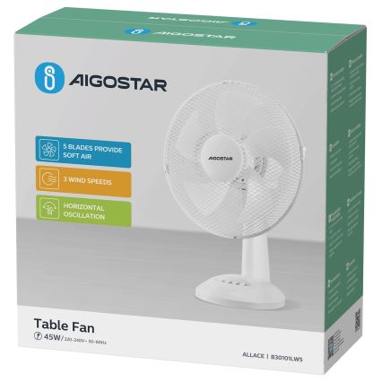 Aigostar - Lauaventilaator 45W/230V valge