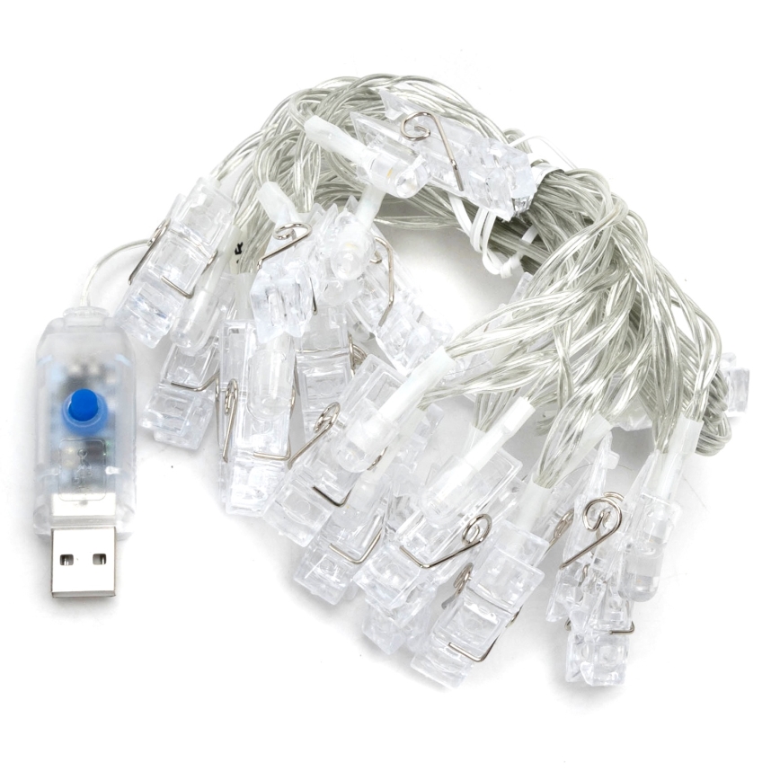 Aigostar - LED dekoratiivne valguskett 20xLED/5W/USB 6 m soe valge