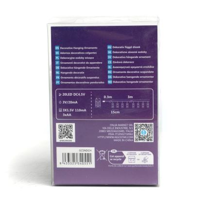 Aigostar - LED Dekoratiivne valguskett pulkadega 20xLED/3xAA 3,3m soe valge