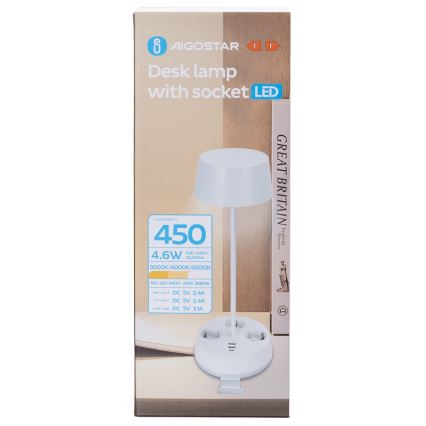 Aigostar - LED dimmerdatav lamp, mille pistikut ja USB LED/4.6W/230V 3000/4000/6500K valge