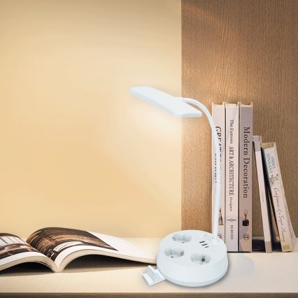 Aigostar - LED dimmerdatud lauavalgusti koos pistikupesade ja USB-ga LED/4,6W/230V 3000/4000/6500K valge