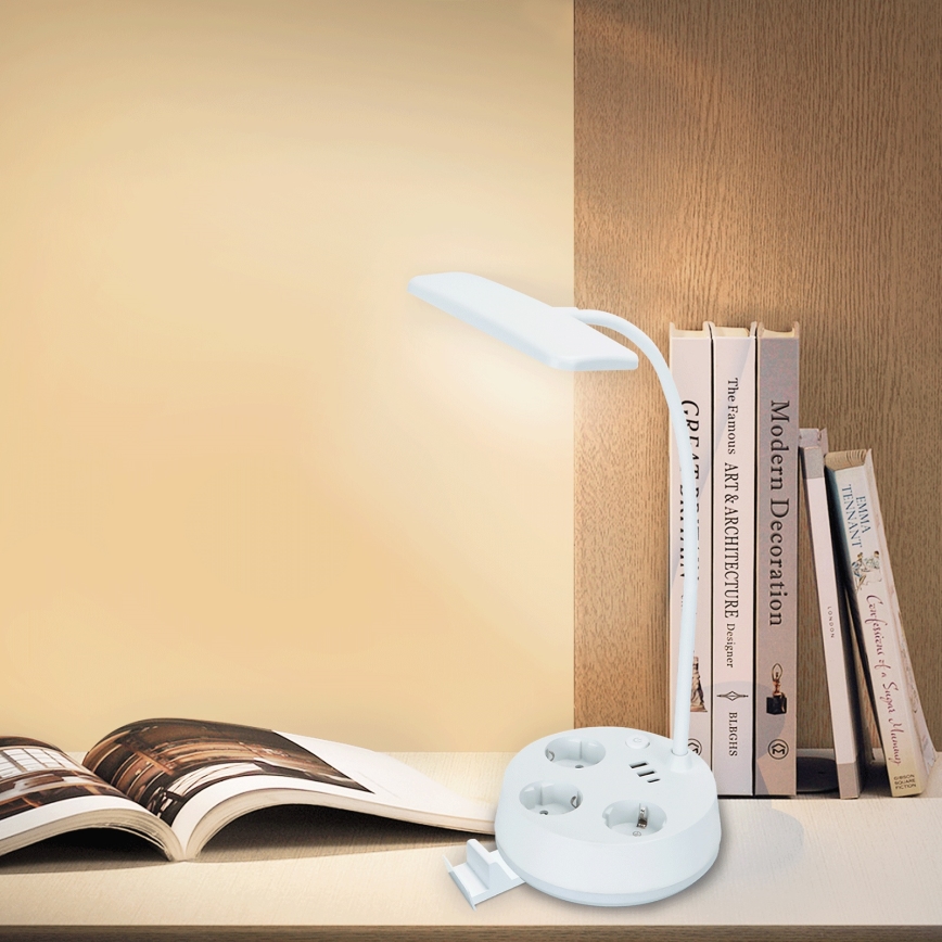 Aigostar - LED dimmerdatud lauavalgusti koos pistikupesade ja USB-ga LED/4,6W/230V 3000/4000/6500K valge
