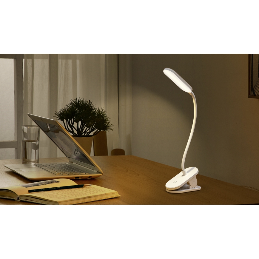 Aigostar - LED Hämardatav laetav laualamp klambriga LED/2,5W/5V 1200mAh valge