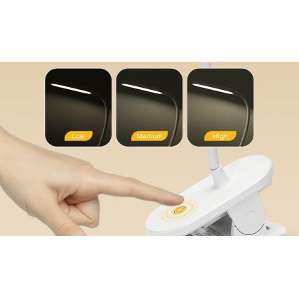 Aigostar - LED Hämardatav laetav laualamp klambriga LED/2,5W/5V 1200mAh valge