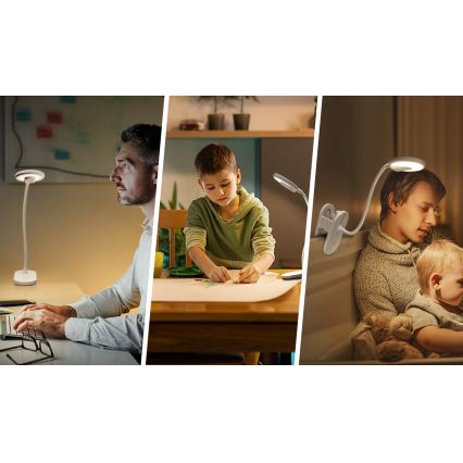 Aigostar - LED Hämardatav laetav laualamp klambriga LED/2,5W/5V 1200mAh valge