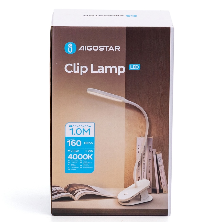 Aigostar - LED Hämardatav laetav laualamp klambriga LED/2,5W/5V 1200mAh valge