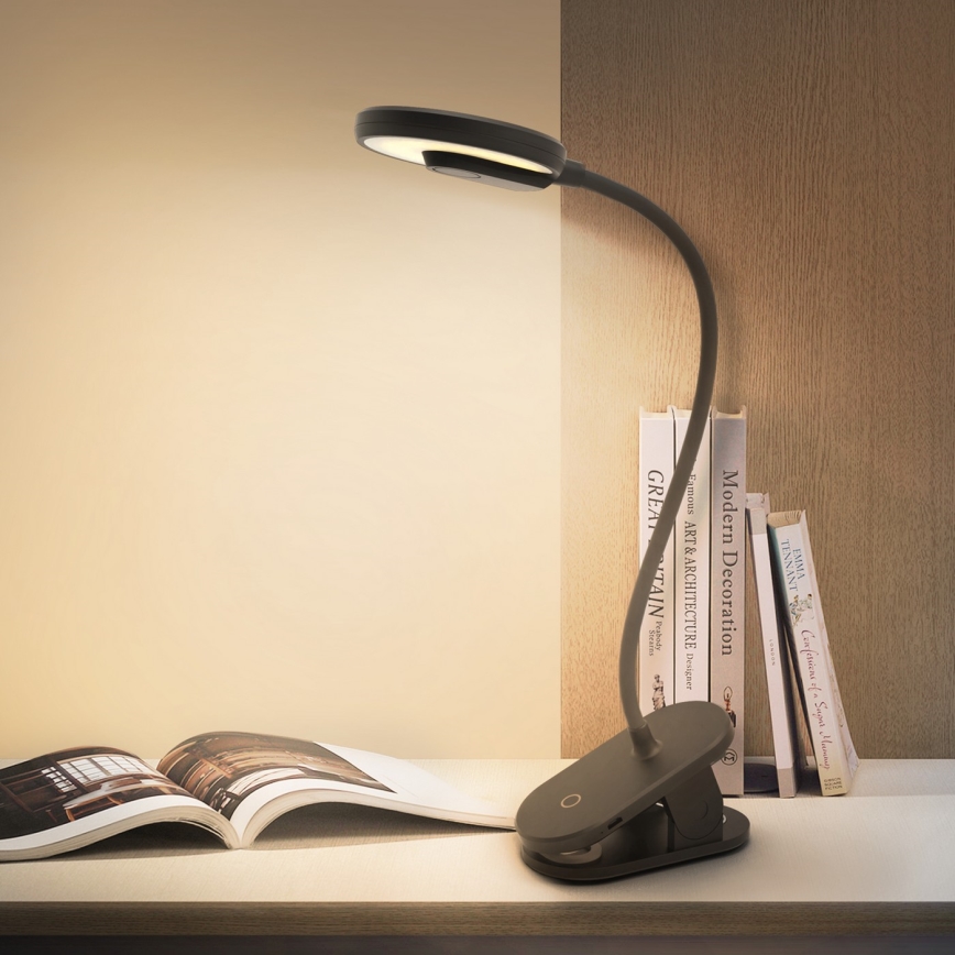 Aigostar - LED Hämardatav laetav laualamp klambriga LED/3W/5V 1800mAh must