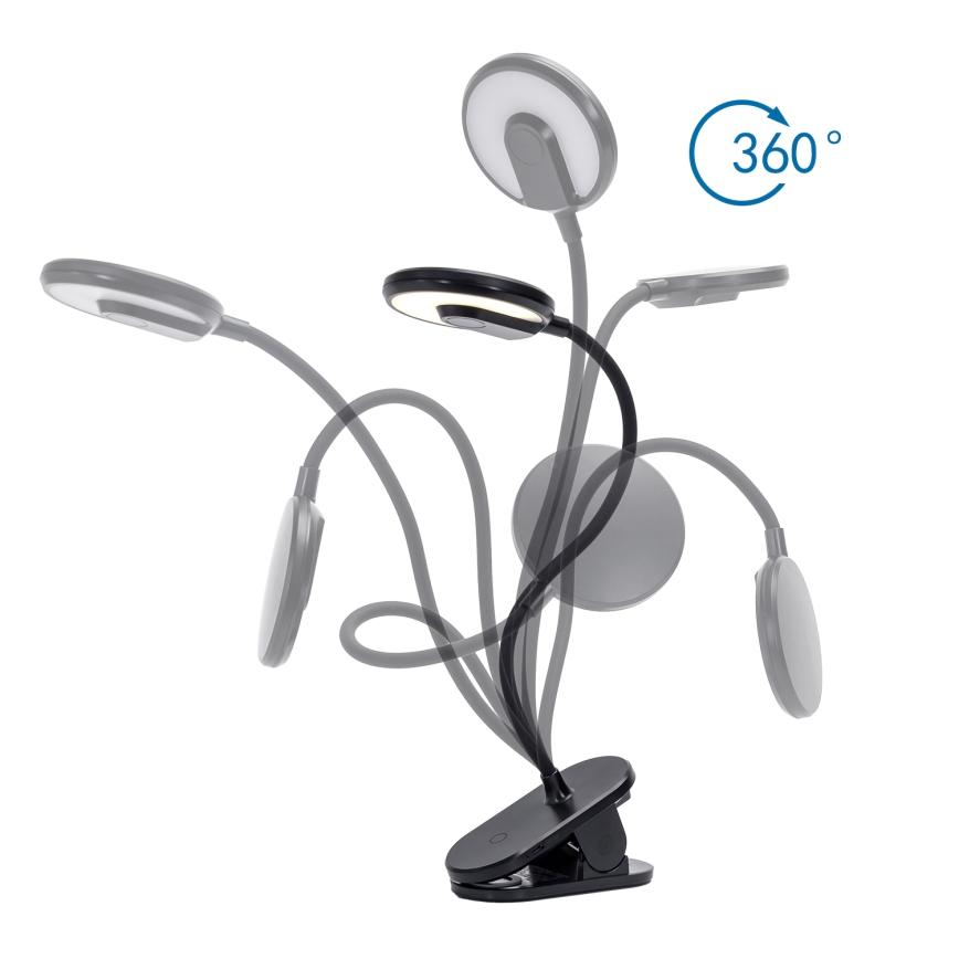 Aigostar - LED Hämardatav laetav laualamp klambriga LED/3W/5V 1800mAh must