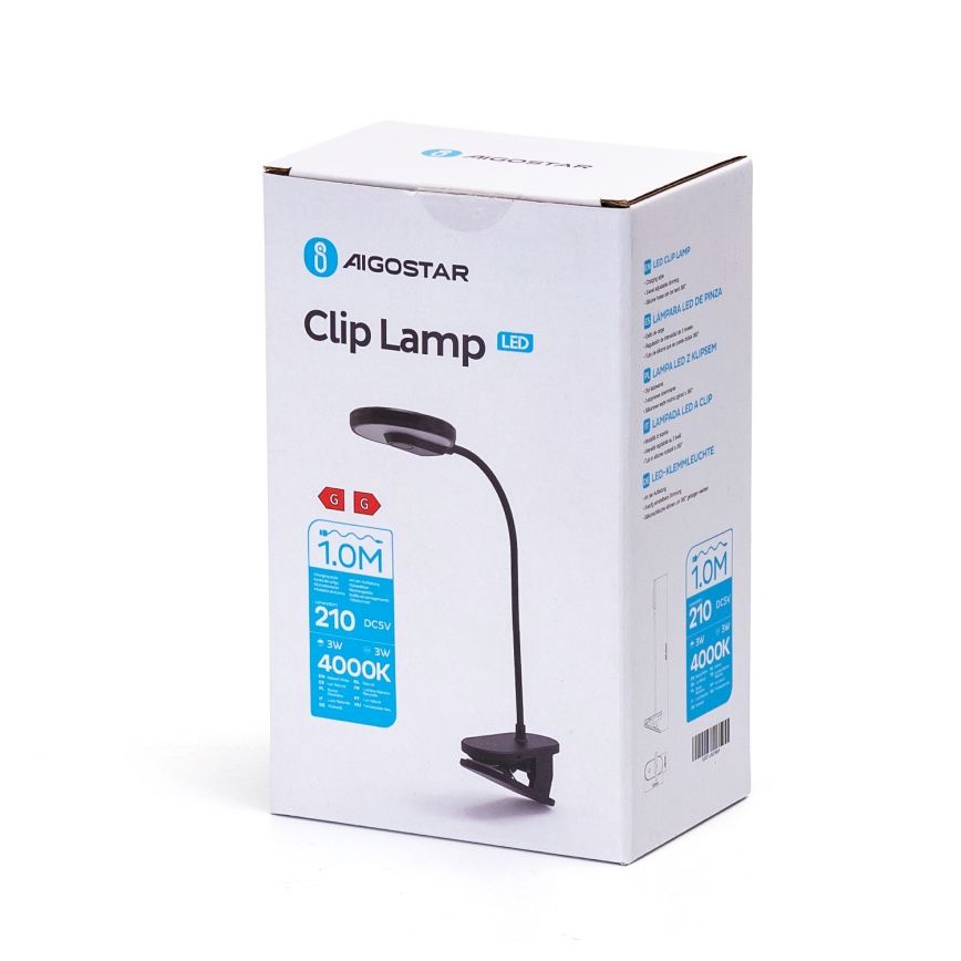 Aigostar - LED Hämardatav laetav laualamp klambriga LED/3W/5V 1800mAh must