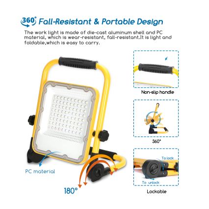 Aigostar - LED Hämardatav laetav prožektor LED/50W/5V 6500K IP65