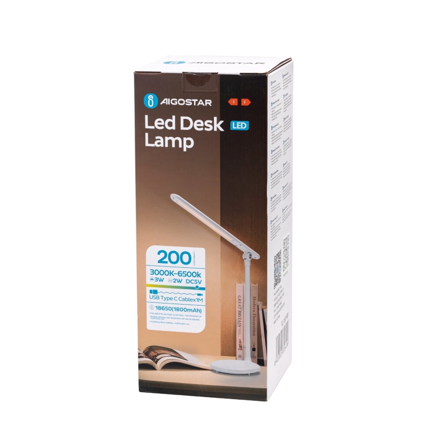 Aigostar - LED Hämardatav laetav puutetundlik laualamp LED/3W/5V 2700/4000/6500K 1800 mAh