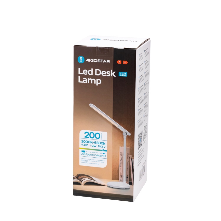 Aigostar - LED Hämardatav laetav puutetundlik laualamp LED/3W/5V 1200mAh 3000/4000/6500K