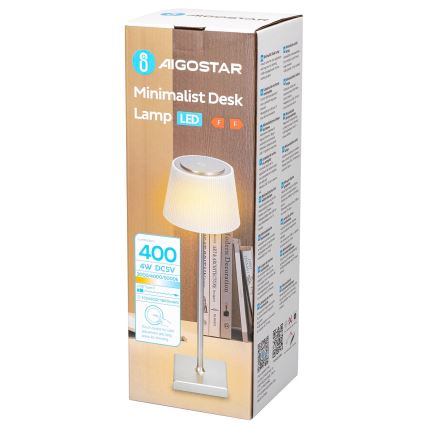 Aigostar - LED Väli hämardatav laetav laualamp LED/4W/5V 3600mAh valge/matt kroom IP54